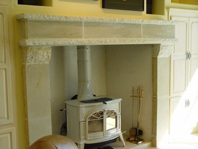 cedras stone mantle wood stove
